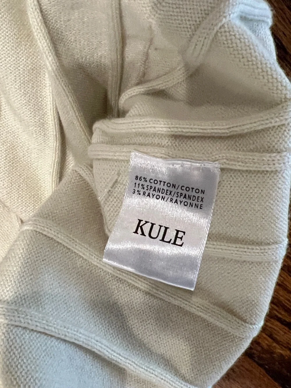 KULE Cream Ribbed Cardigan with Red & Blue Piping - Picture 6 of 6